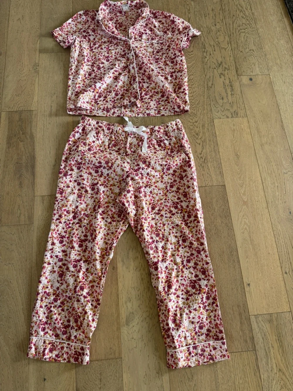 J. Crew Cotton pajama set with cropped pant Pink Light Caramel Large - Picture 1 of 3
